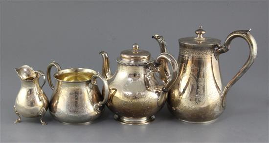 A matched Victorian four piece silver tea and coffee set, gross 59 oz.